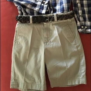 Crew cuts gray khaki shorts